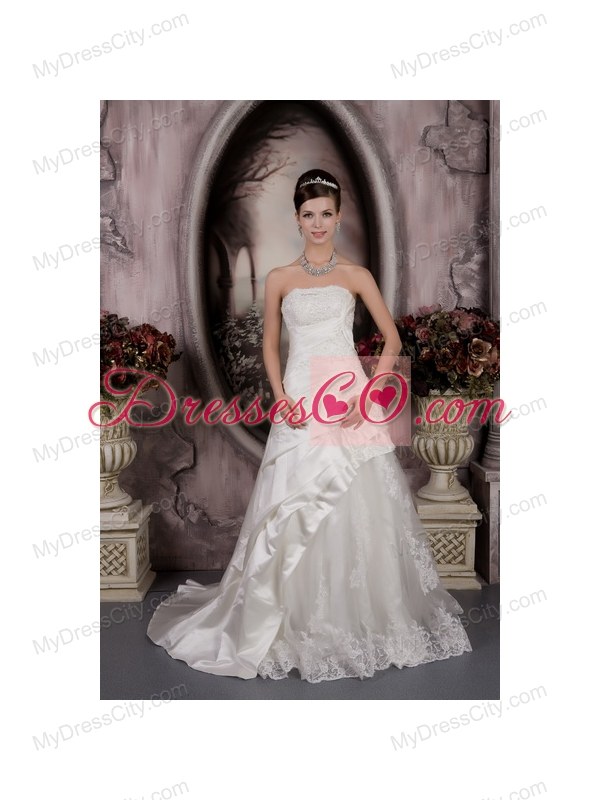 Customize One Shoulder Court Train Beaded Waist Chiffon Wedding Dress