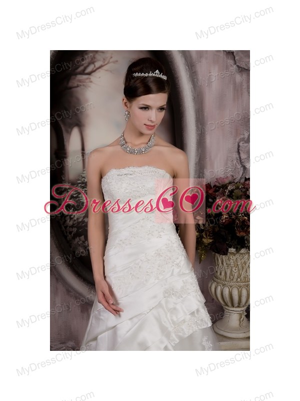 Customize One Shoulder Court Train Beaded Waist Chiffon Wedding Dress