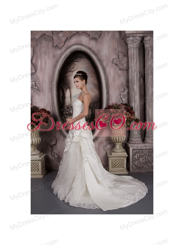 Customize One Shoulder Court Train Beaded Waist Chiffon Wedding Dress