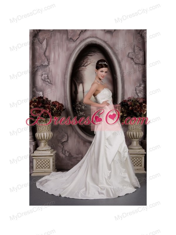 Customize One Shoulder Court Train Beaded Waist Chiffon Wedding Dress