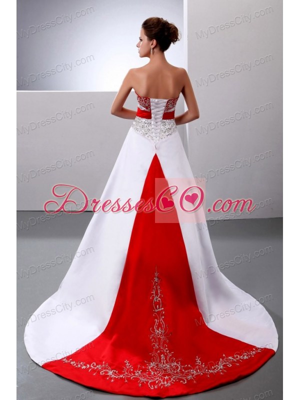 New Arrival 2013 Wedding Dress With Embroidery and Beading Court Train A-line