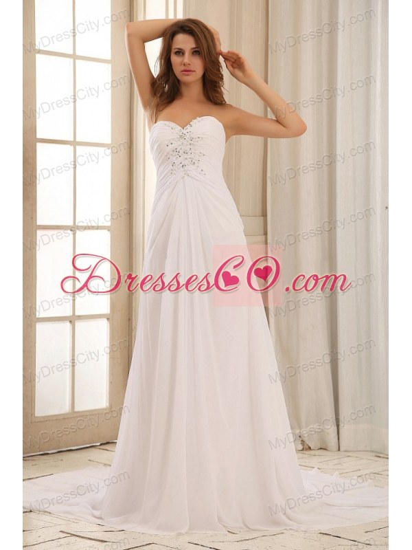 Pretty Sweetehart Beaded Decorate and Ruch Weding Dress For Outdoor