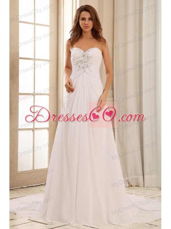 Pretty Sweetehart Beaded Decorate and Ruch Weding Dress For Outdoor