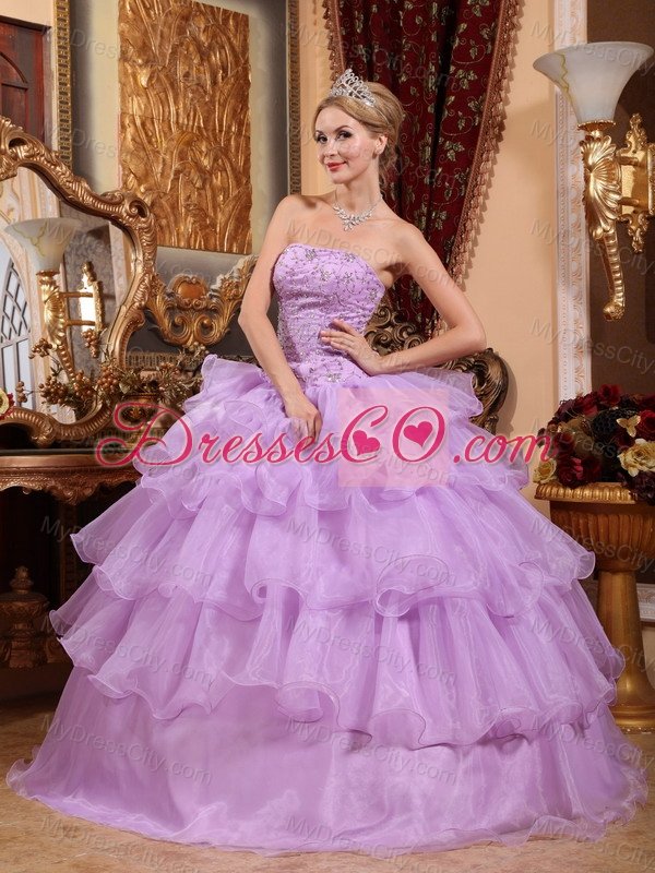 Lavender Ball Gown Strapless Floor-length Organza Beading Quinceanera Dress