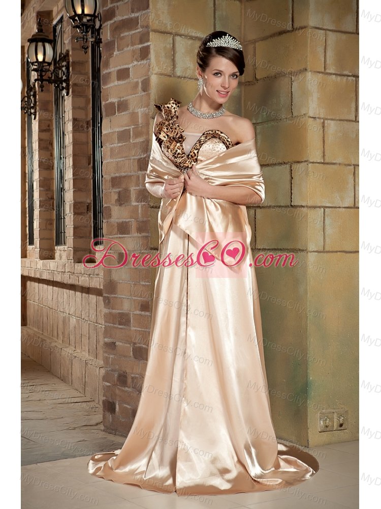 Strapless Champagne Column One Shoulder Celebrity Dresses