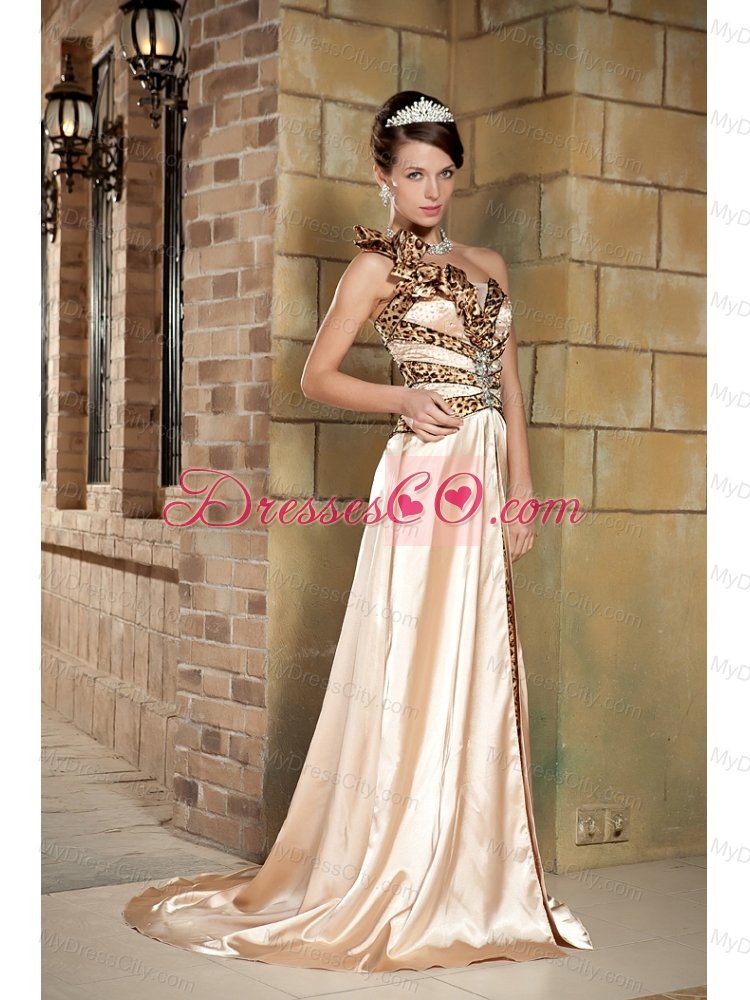 Strapless Champagne Column One Shoulder Celebrity Dresses