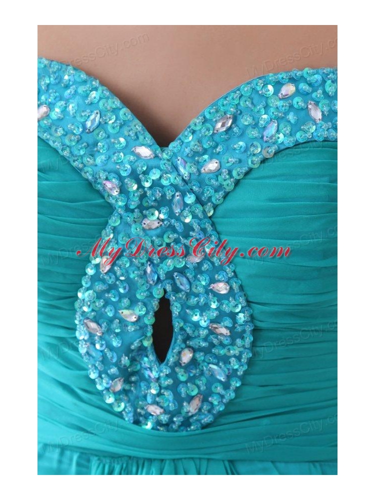 Aqua Blue Sweetheart Beaded Prom Dress with Knee-length