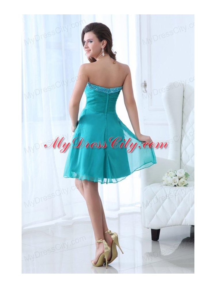 Aqua Blue Sweetheart Beaded Prom Dress with Knee-length