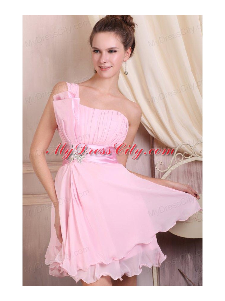 Baby Pink Strapless Short Mini-length Prom Dress with Beading