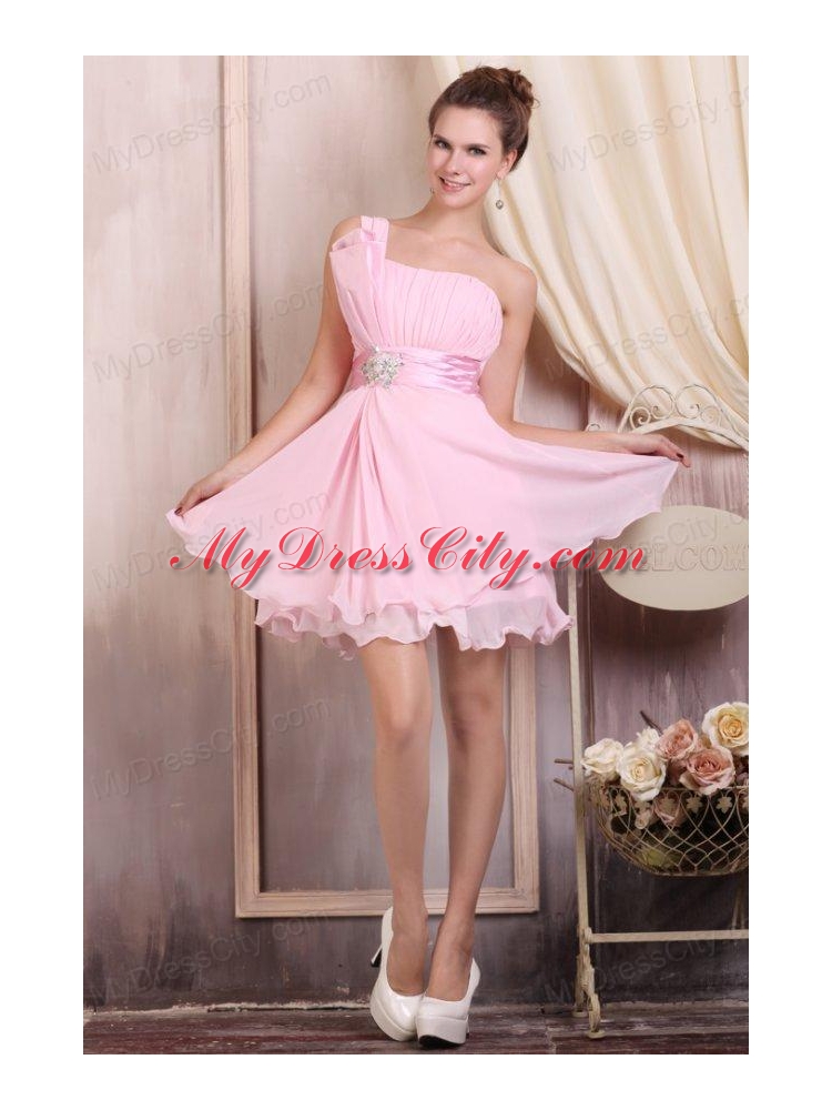 Baby Pink Strapless Short Mini-length Prom Dress with Beading