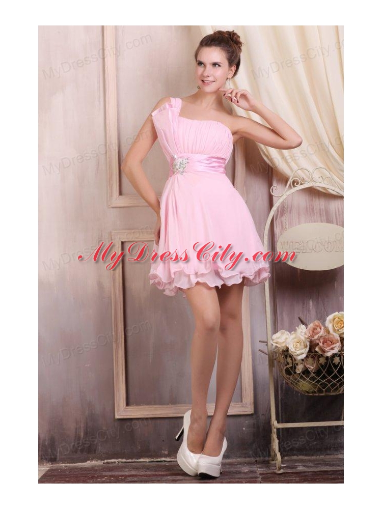 Baby Pink Strapless Short Mini-length Prom Dress with Beading