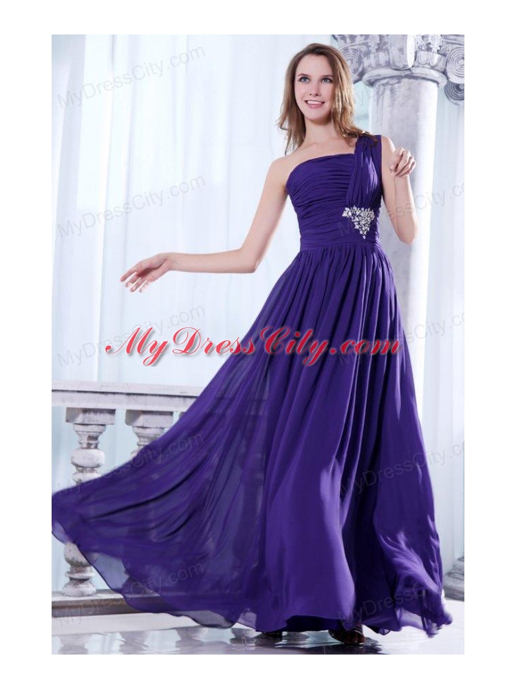 Empire One Shoulder Prom Dress with Beading and Ruching