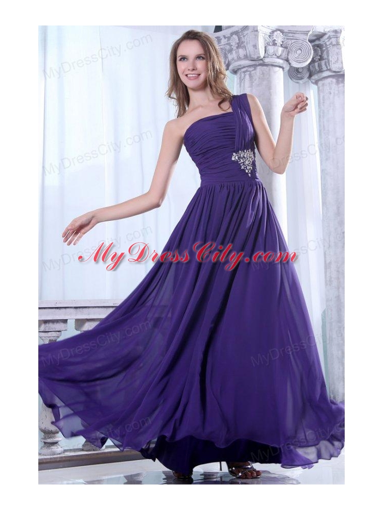 Empire One Shoulder Prom Dress with Beading and Ruching