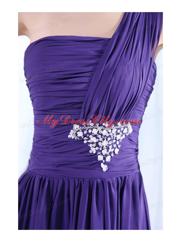 Empire One Shoulder Prom Dress with Beading and Ruching