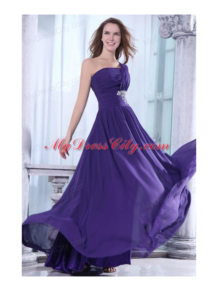 Empire One Shoulder Prom Dress with Beading and Ruching