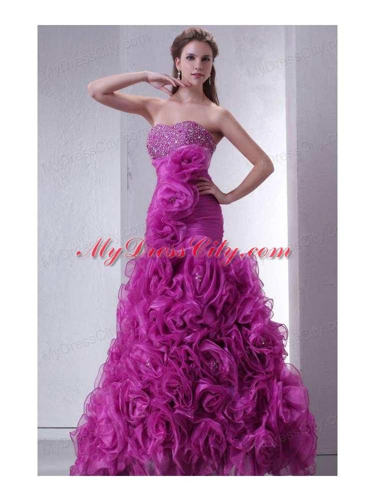 Sweetheart Beading and Rolling Flowers Mermaid Lilac Prom Dress