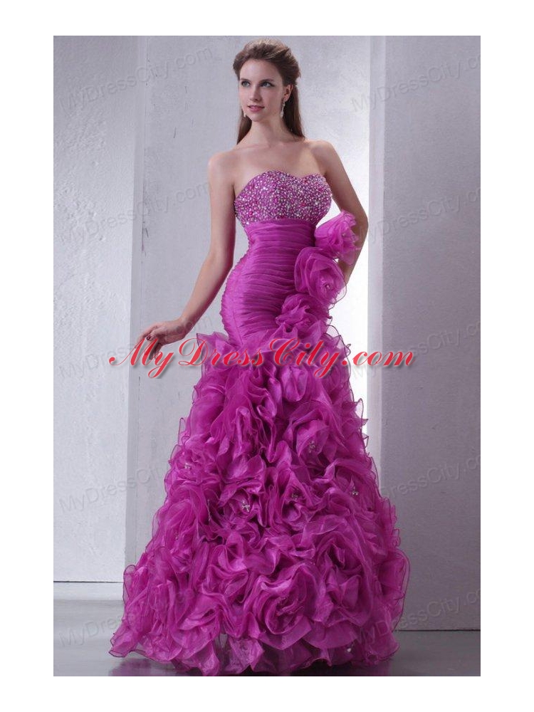 Sweetheart Beading and Rolling Flowers Mermaid Lilac Prom Dress