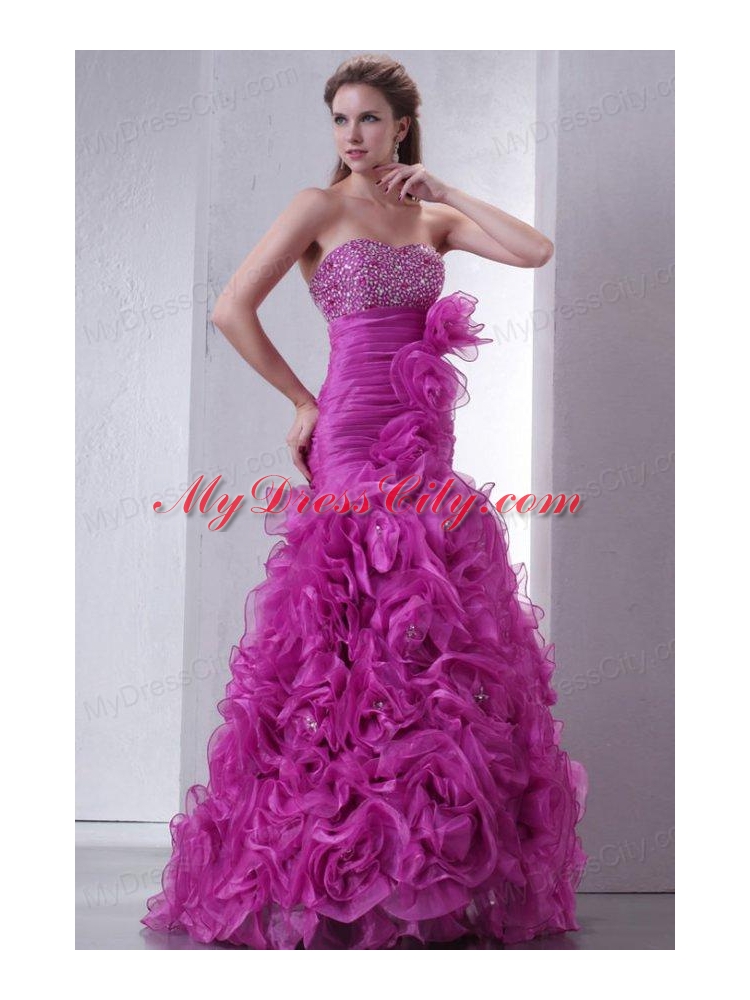 Sweetheart Beading and Rolling Flowers Mermaid Lilac Prom Dress