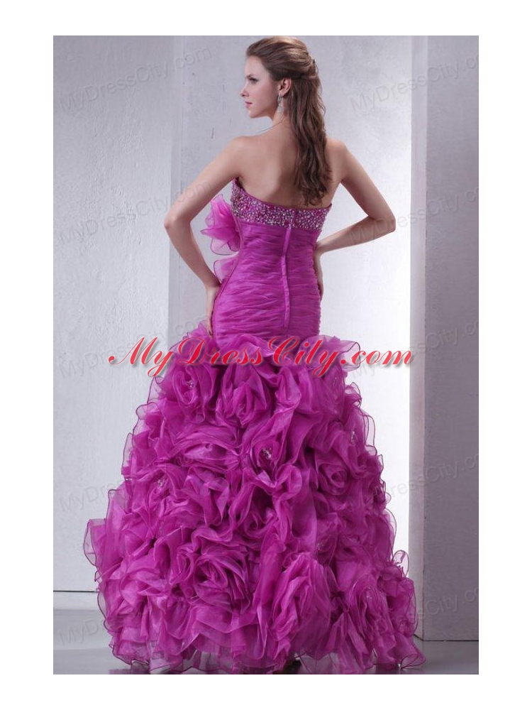 Sweetheart Beading and Rolling Flowers Mermaid Lilac Prom Dress