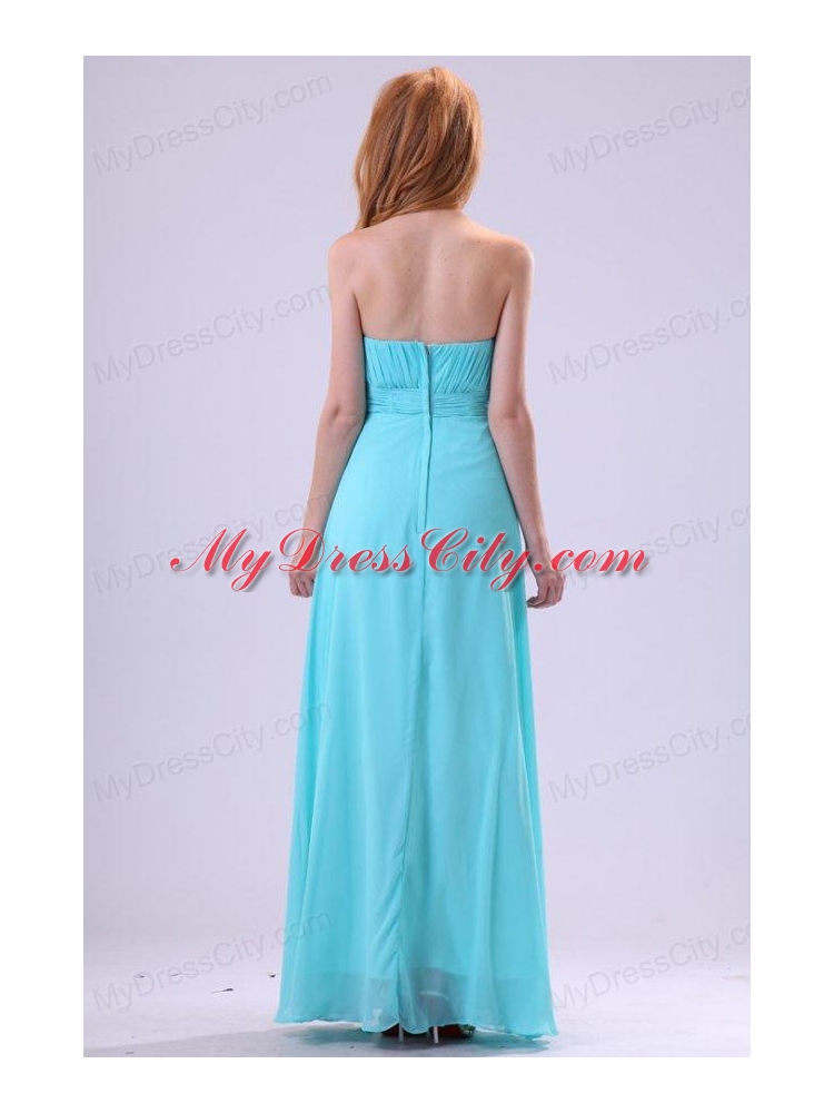 Aqua Blue Chiffon Strapless Empire Prom Dress with Beading