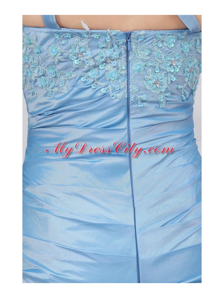 Blue A-Line Sweetheart Taffeta Prom Dresses with Appliques Brush Train