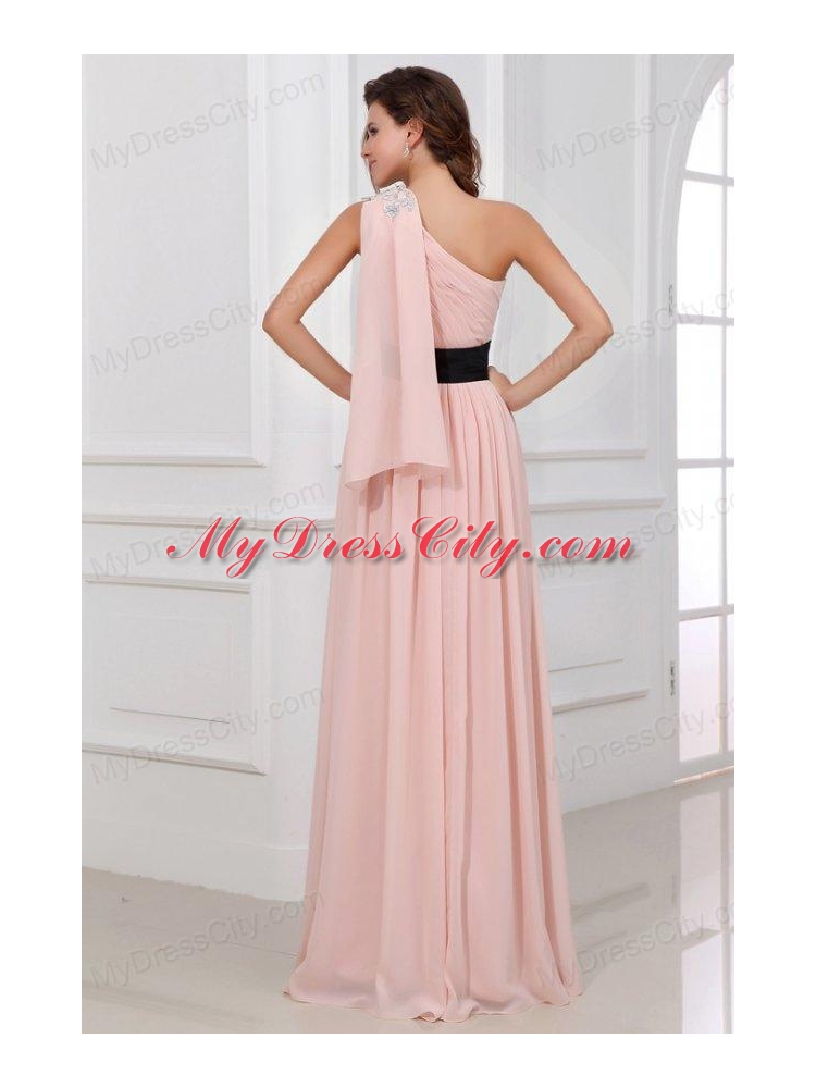 Discount Empire One Shoulder Chiffon Appliques Pink Prom Dress