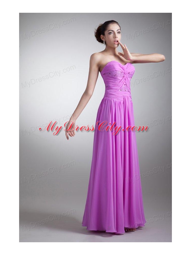 Elegant Empire Sweetheart Floor-length Lilac Beading Chiffon Prom Dress