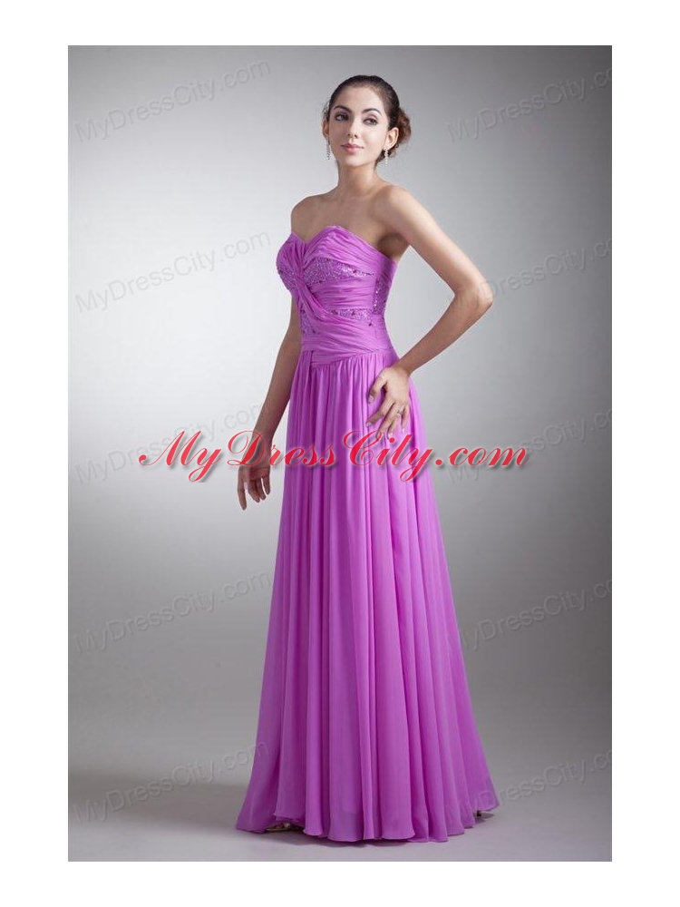 Elegant Empire Sweetheart Floor-length Lilac Beading Chiffon Prom Dress