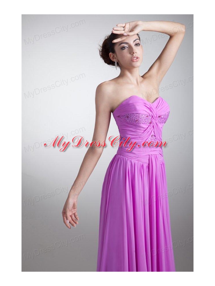 Elegant Empire Sweetheart Floor-length Lilac Beading Chiffon Prom Dress