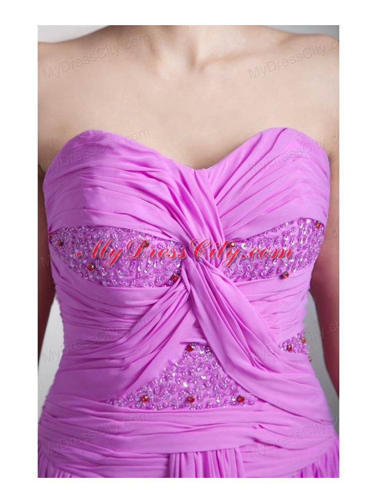 Elegant Empire Sweetheart Floor-length Lilac Beading Chiffon Prom Dress