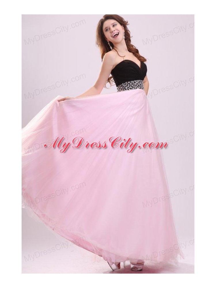 Empire Baby Pink Sweetheart Beading and Ruching Chiffon Prom Dress