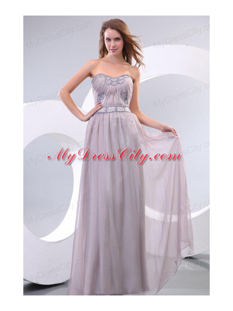 Empire Strapless Beading and Ruching Chiffon Floor-length Prom Dress