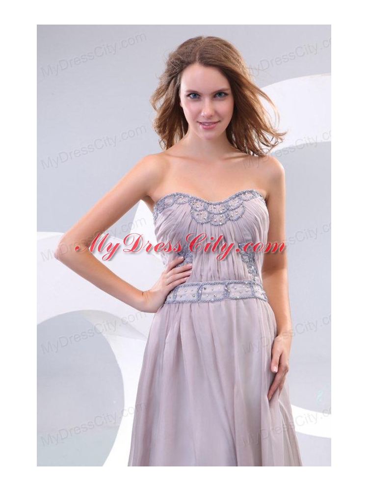 Empire Strapless Beading and Ruching Chiffon Floor-length Prom Dress