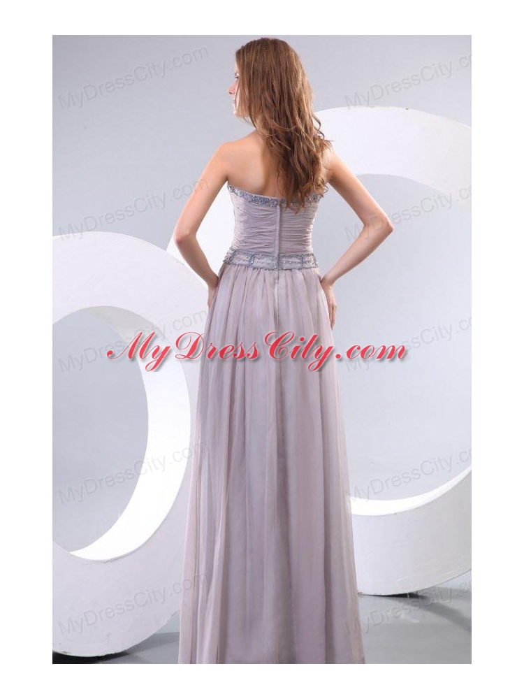 Empire Strapless Beading and Ruching Chiffon Floor-length Prom Dress