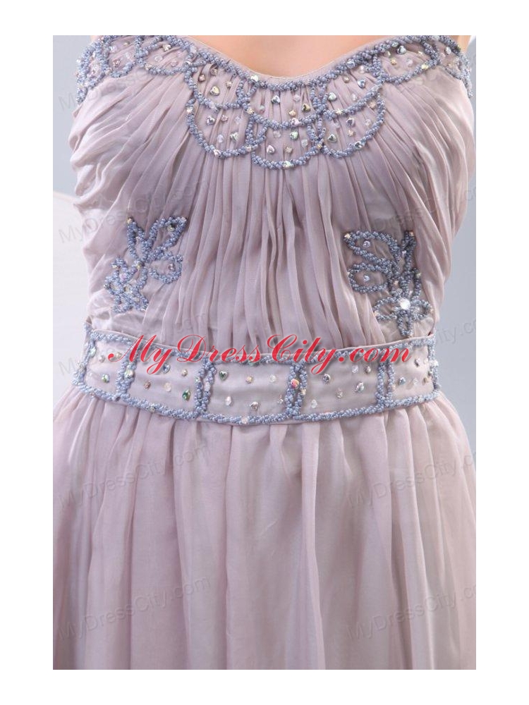 Empire Strapless Beading and Ruching Chiffon Floor-length Prom Dress