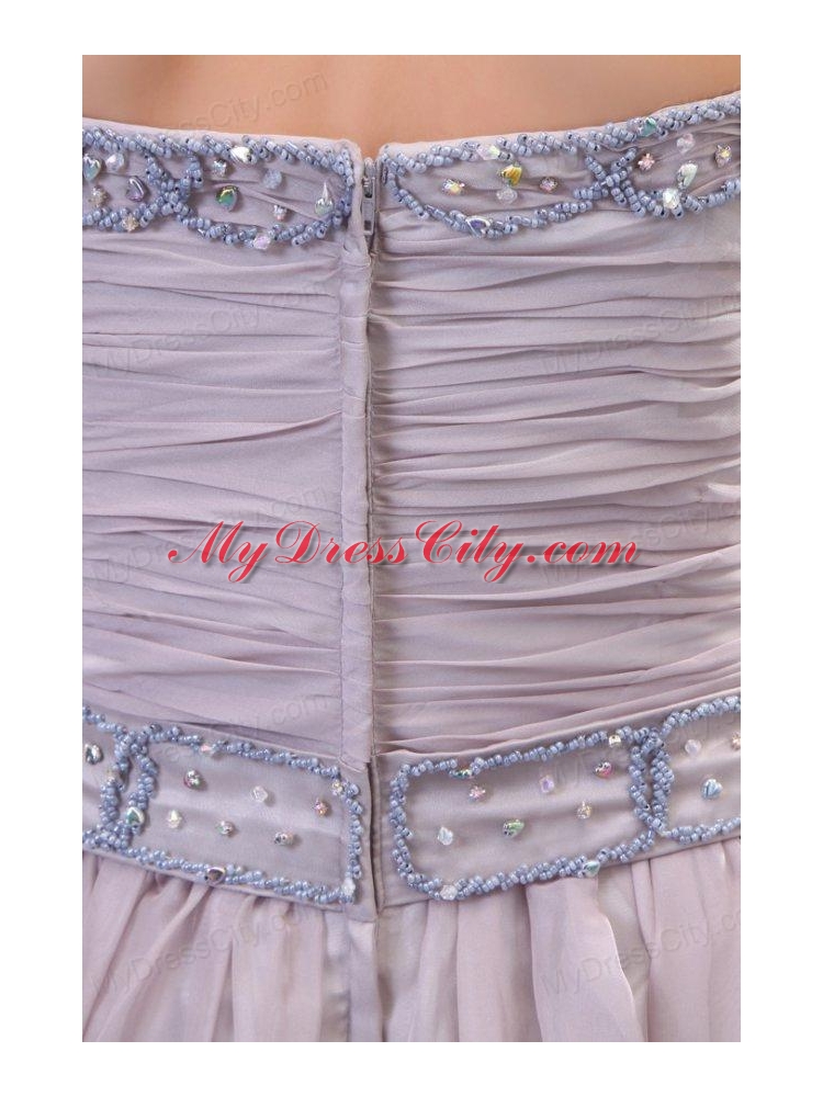 Empire Strapless Beading and Ruching Chiffon Floor-length Prom Dress