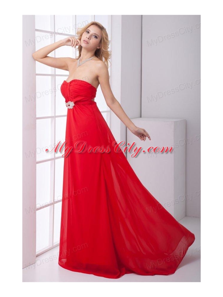 Empire Strapless Beading Backless Red Chiffon Prom Dress