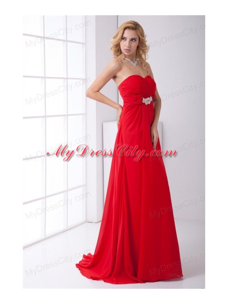 Empire Strapless Beading Backless Red Chiffon Prom Dress