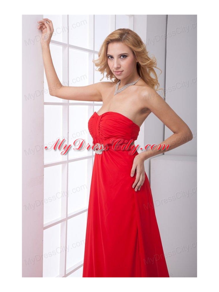 Empire Strapless Beading Backless Red Chiffon Prom Dress