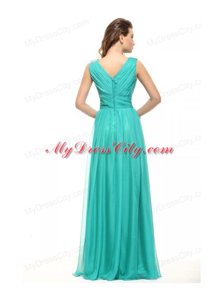 Empire V-neck Turquoise Chiffon Ruching 2014 Prom Dress