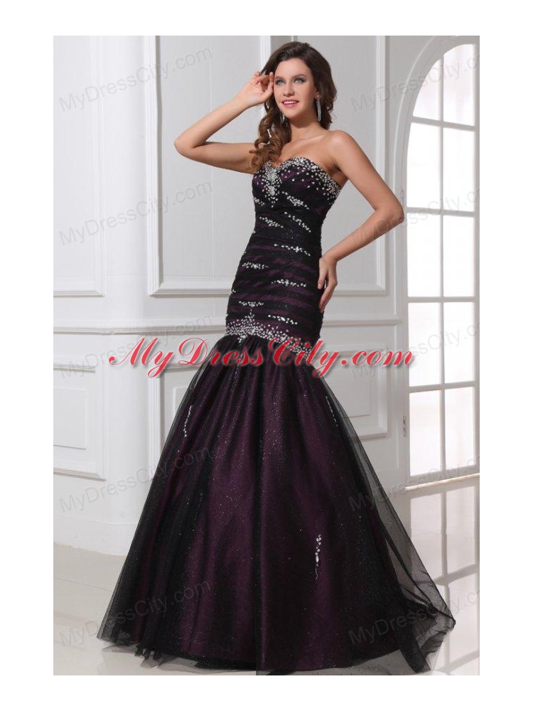 Mermaid Sweetheart Purple Tulle 2014 Perfect Prom Dress with Beading