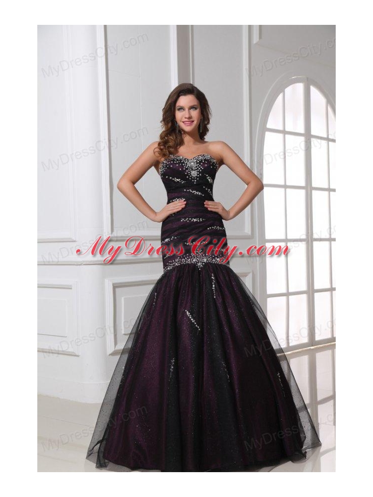 Mermaid Sweetheart Purple Tulle 2014 Perfect Prom Dress with Beading