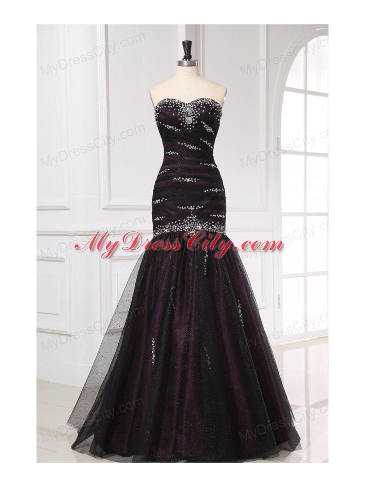 Mermaid Sweetheart Purple Tulle 2014 Perfect Prom Dress with Beading