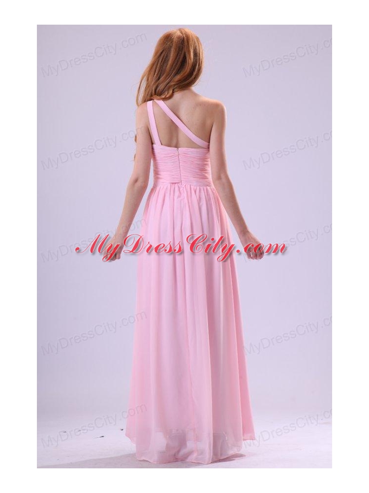 Pretty Empire One Shoulder Floor-length Pink Beading Chiffon Prom Dress