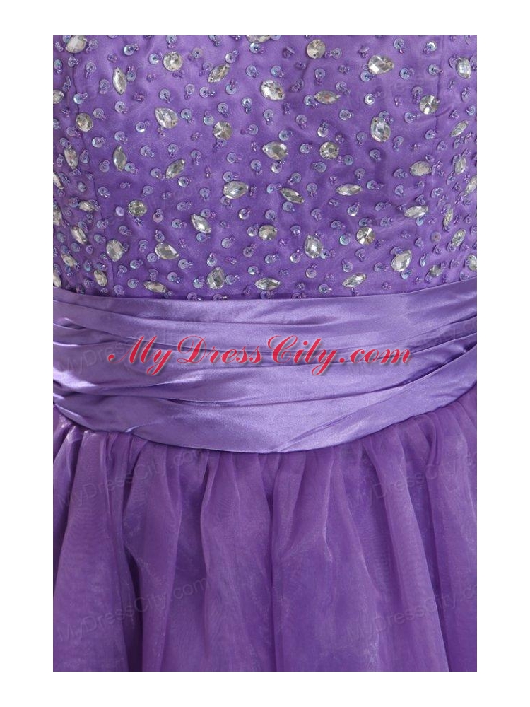 Princes Sweetheart Organza Purple Lace Up Floor-length Prom Dress with Beading