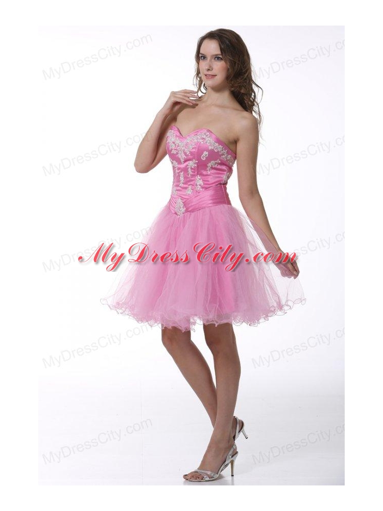 Princess Baby Pink Sweetheart Appliques Knee-length Prom Cocktail Dress