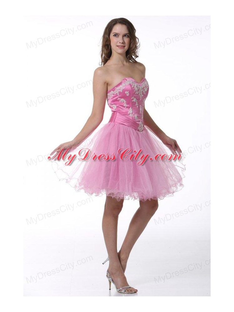 Princess Baby Pink Sweetheart Appliques Knee-length Prom Cocktail Dress