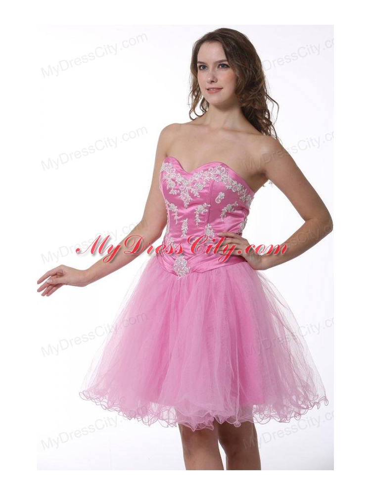 Princess Baby Pink Sweetheart Appliques Knee-length Prom Cocktail Dress