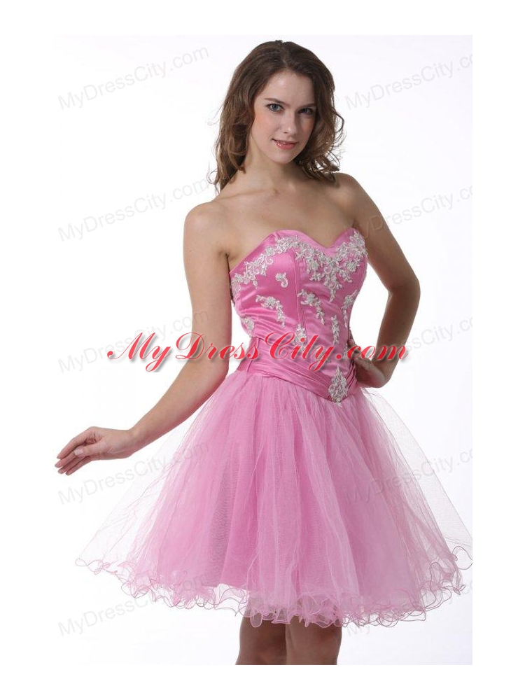 Princess Baby Pink Sweetheart Appliques Knee-length Prom Cocktail Dress