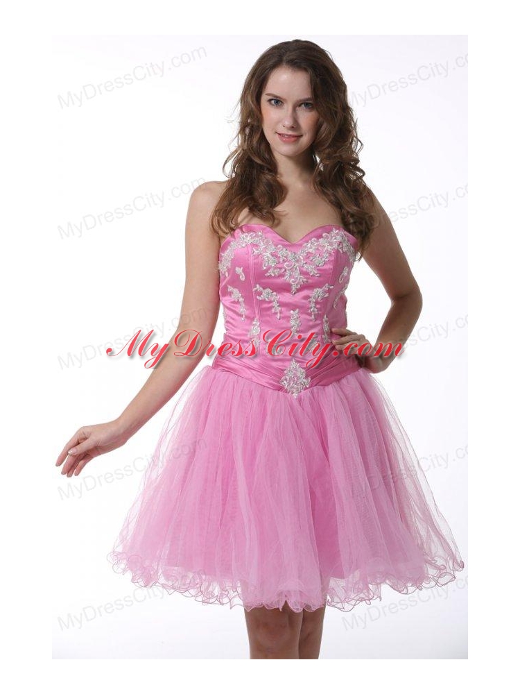 Princess Baby Pink Sweetheart Appliques Knee-length Prom Cocktail Dress